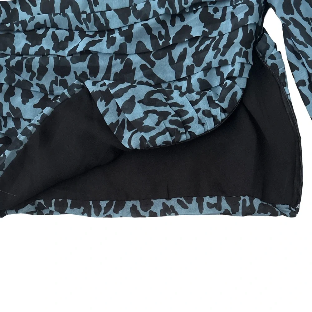 ZARA Womens Blue Animal Print Balloon Long Sleeve Pleated Crop Blouse Top Small